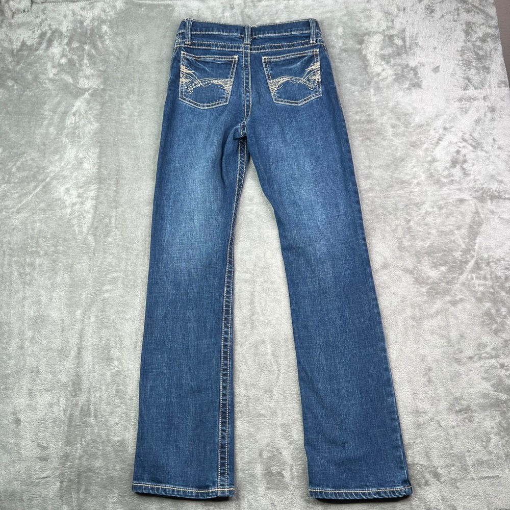 Wrangler 20X Jeans Girls Youth 16 Slim Blue Solid Stretch Embroidered Western‎